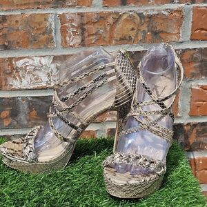 Vero Cuoio Snakeskin Platform Heeled Sandals, Women's Size 39/9B US